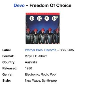vinyl Devo Freedom of choice 1980 great condition